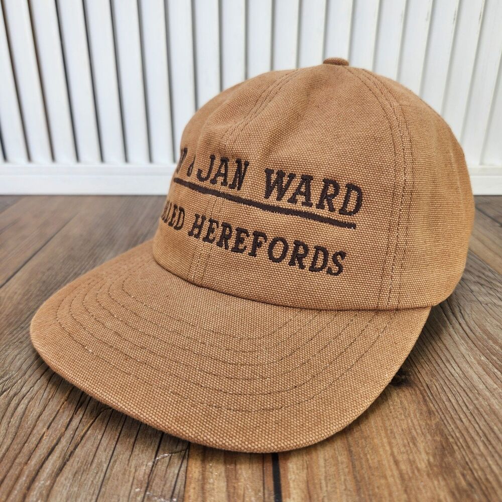 VTG Ned & Jan Ward Polled Herefords Carhartt Hat Brown Canvas Snapback USA Made